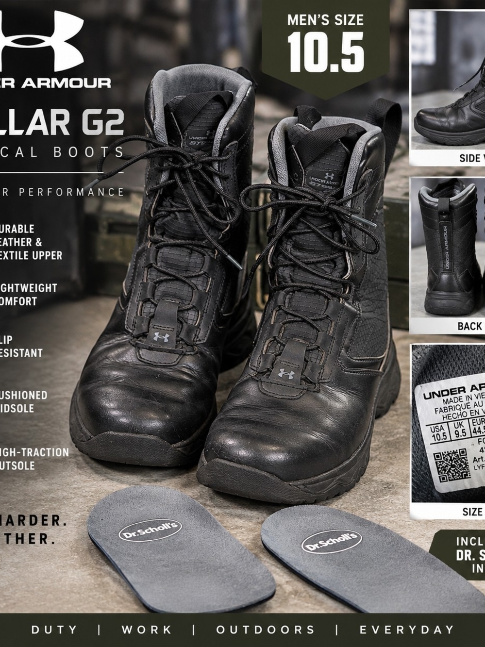 Under Armour Stellar G2 Men’s Black Tactical Boots Size 10.5